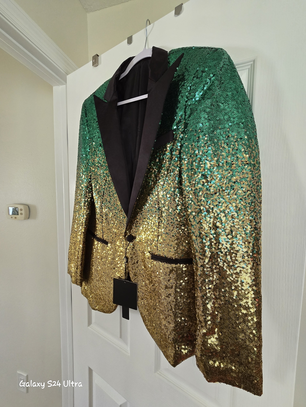 Green and Gold Sequin Blazer with Black Satin Lapel